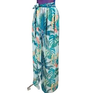 Unbranded Aqua Tropical Palm Tree Sheer Wrap Skirt‎ Beach Cover-Up Size Medium